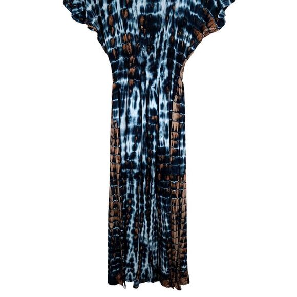 Tiare Womens Maxi Dress Blue Brown Tie Dye  ightweight Cinched Waist Beachy - Picture 5 of 15